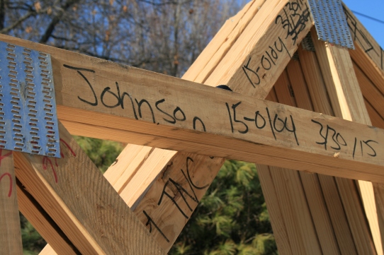 Trusses with our name on them!  Have to look for this one once they are installed.